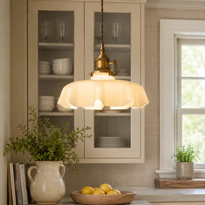 Vintage Cream Glass Flower Pendant Light