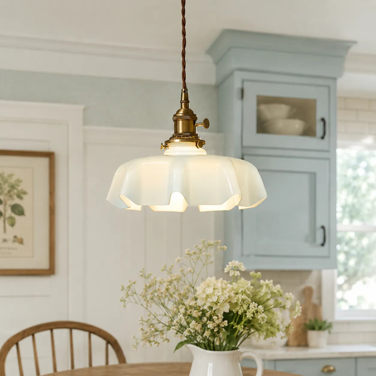 Vintage Cream Glass Flower Pendant Light