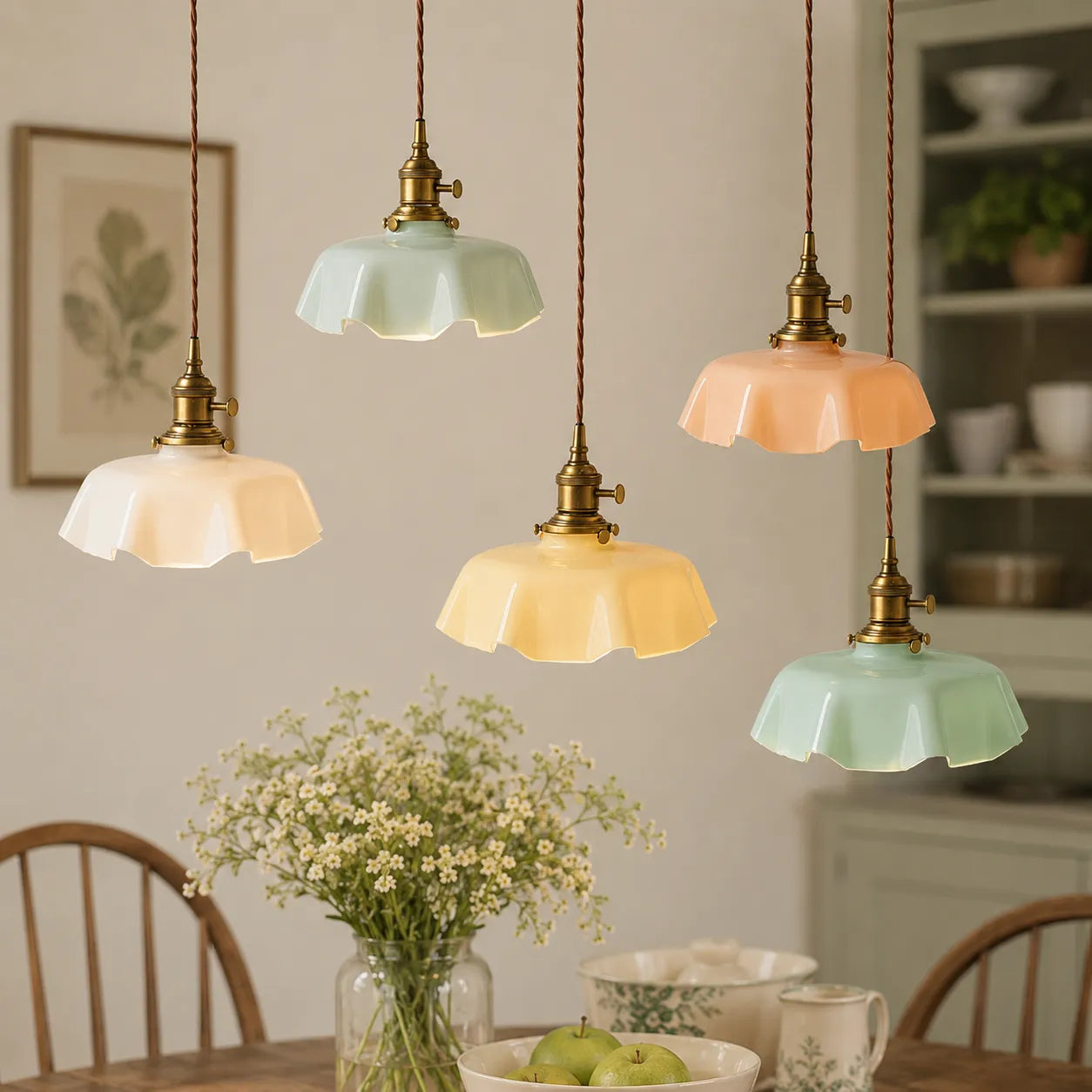Vintage Cream Glass Flower Pendant Light
