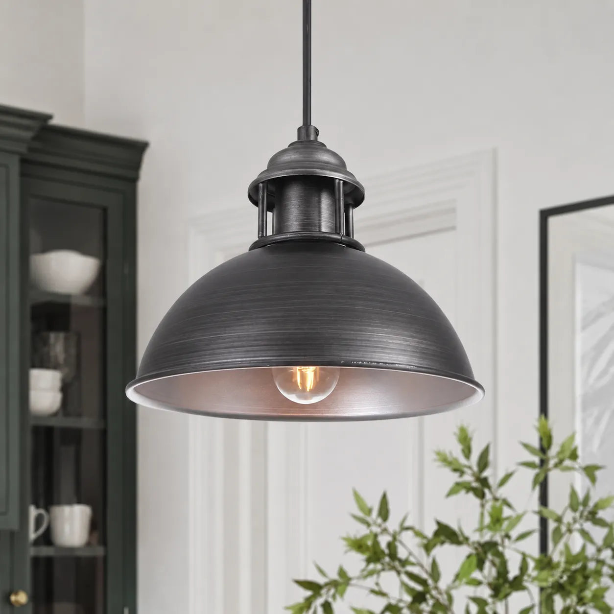 Vintage Factory Pendant Light with Brushed Metal Finish