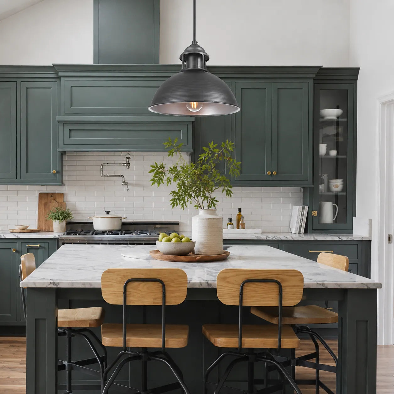 Vintage Factory Pendant Light with Brushed Metal Finish