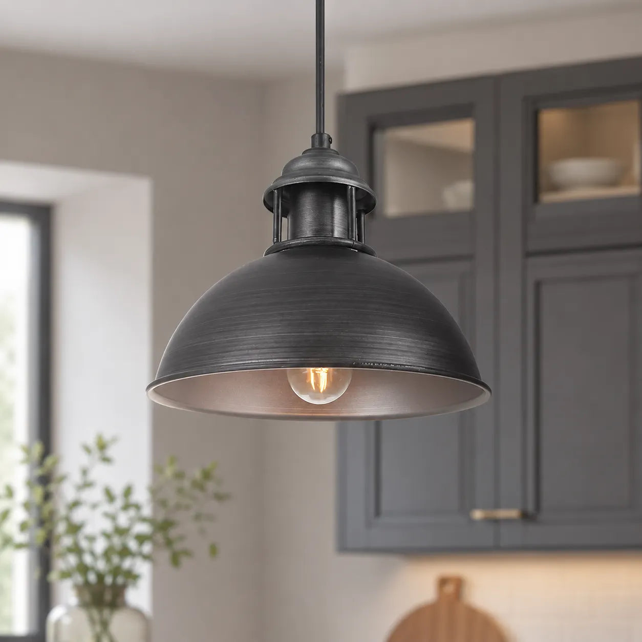 Vintage Factory Pendant Light with Brushed Metal Finish