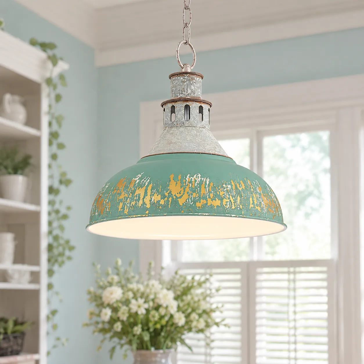 Vintage Farmhouse Distressed Dome Pendant Light