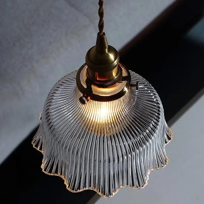 Vintage Olive Ribbed Glass Bell Pendant Light