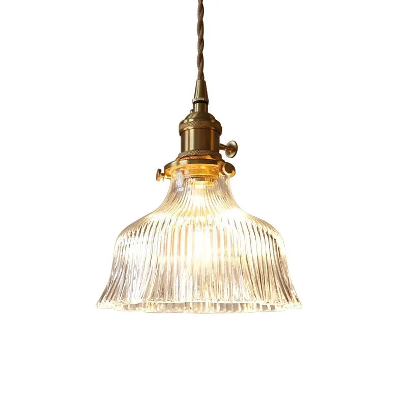 Vintage Olive Ribbed Glass Bell Pendant Light