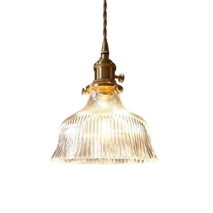 Vintage Olive Ribbed Glass Bell Pendant Light