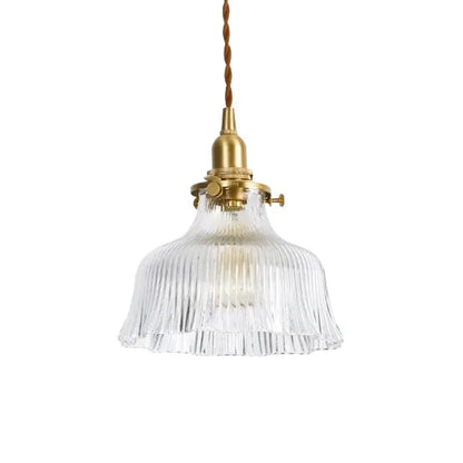Vintage Olive Ribbed Glass Bell Pendant Light