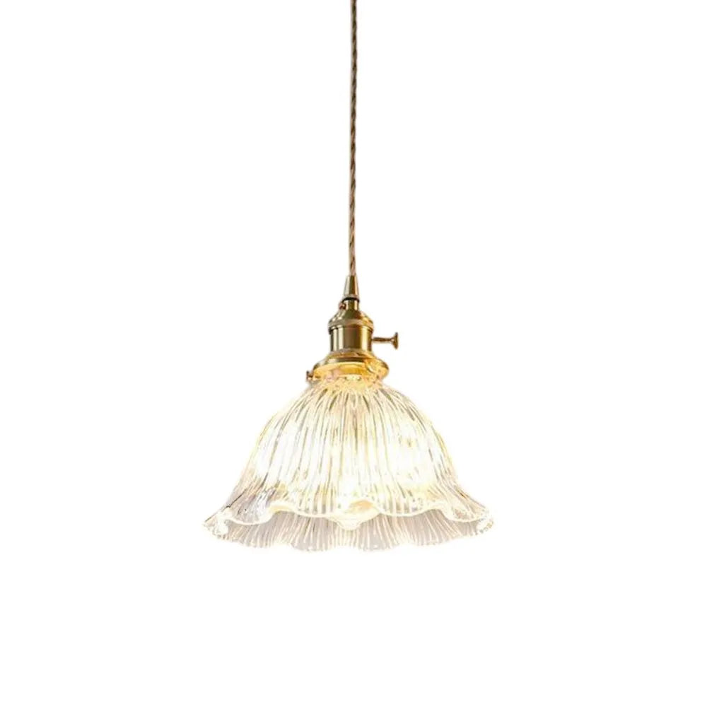Vintage Olive Ribbed Glass Bell Pendant Light