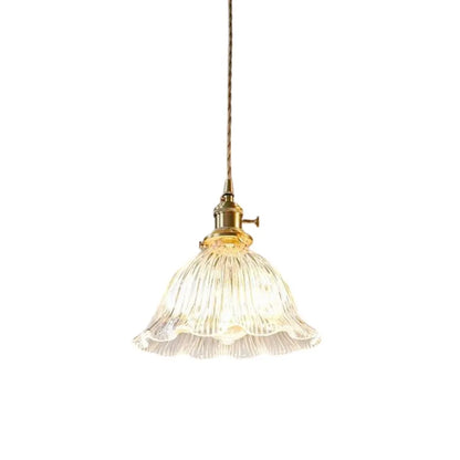 Vintage Olive Ribbed Glass Bell Pendant Light