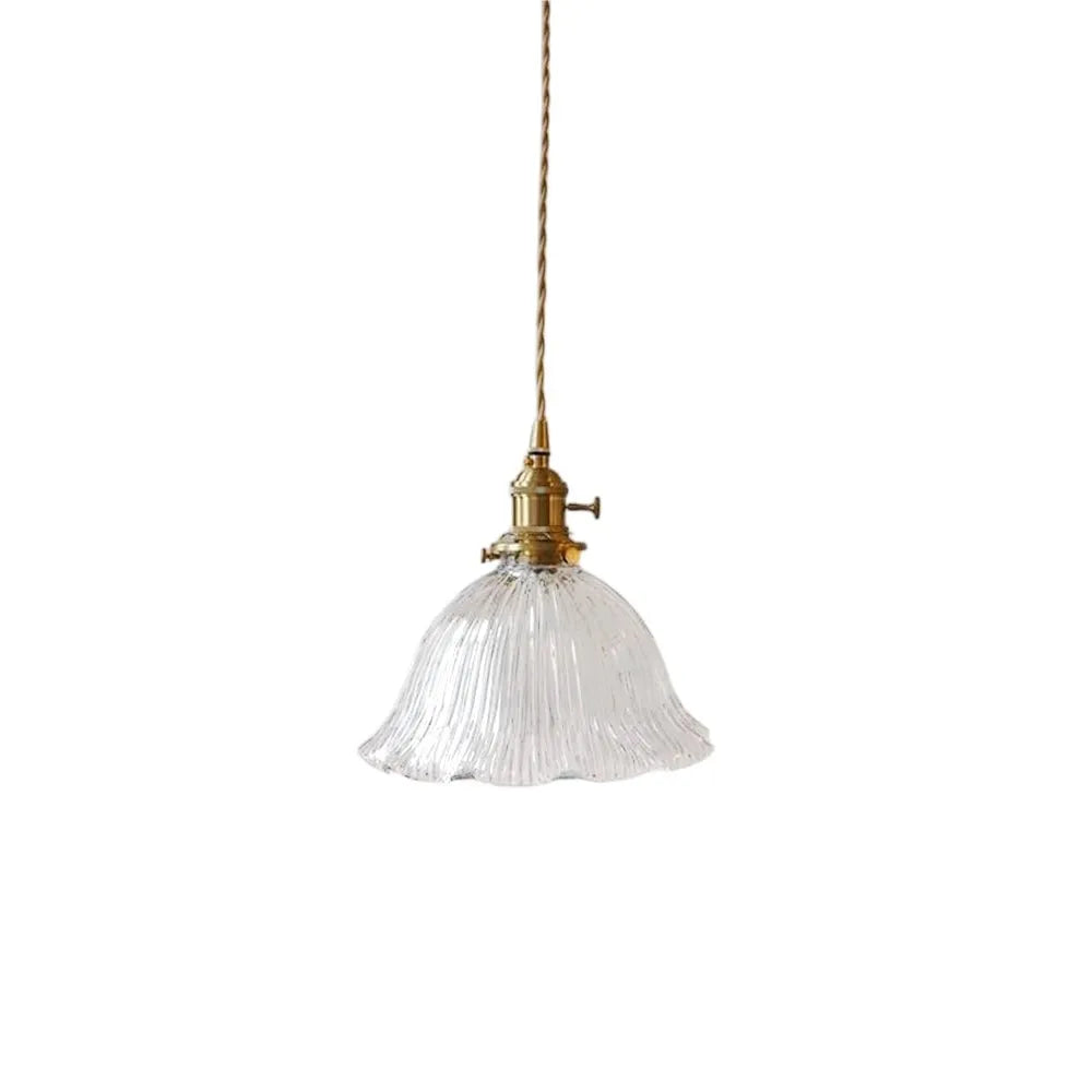Vintage Olive Ribbed Glass Bell Pendant Light