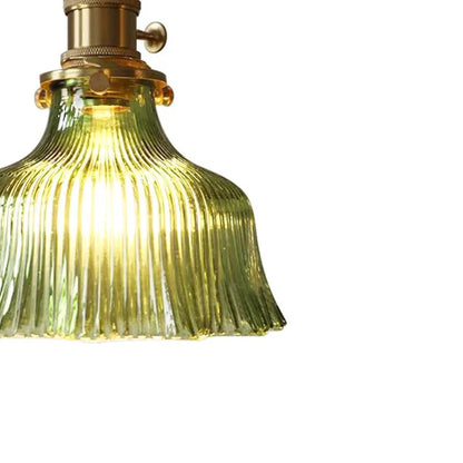 Vintage Olive Ribbed Glass Bell Pendant Light