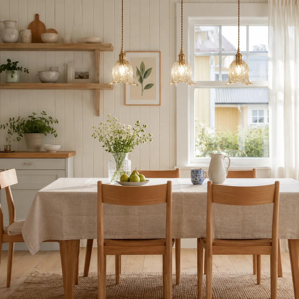 Vintage Olive Ribbed Glass Bell Pendant Light
