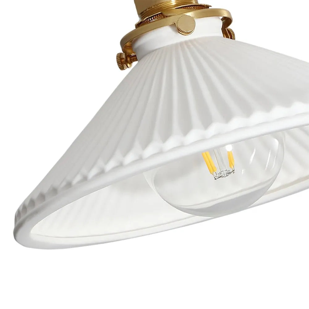 Vintage Pleated Ceramic Pendant Light with Brass Accents