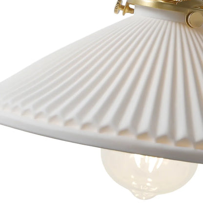 Vintage Pleated Ceramic Pendant Light with Brass Accents