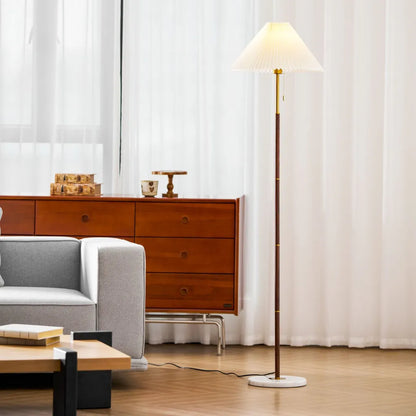 Vintage Pleated Fabric Marble Floor Lamp