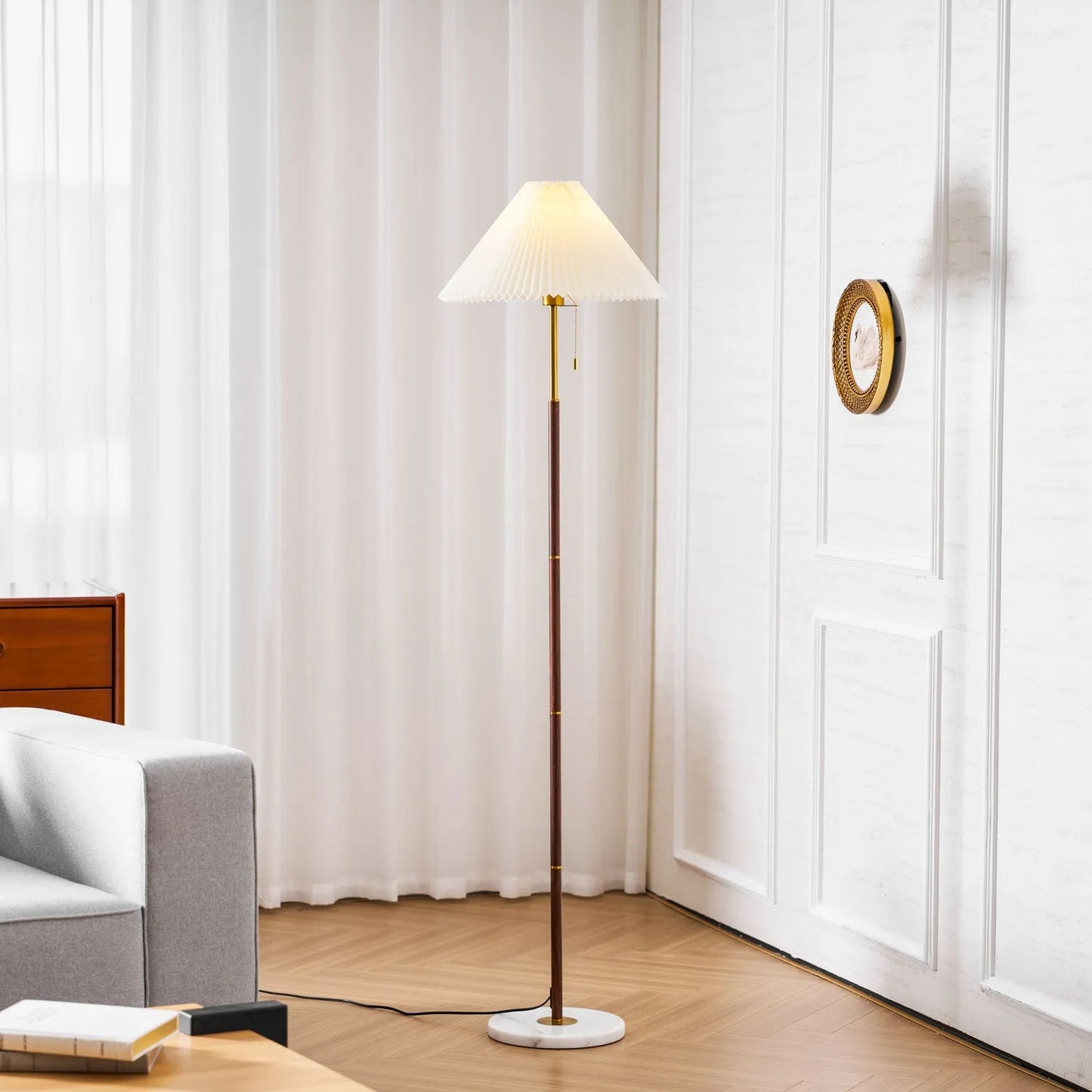 Vintage Pleated Fabric Marble Floor Lamp