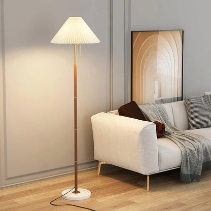 Vintage Pleated Fabric Marble Floor Lamp