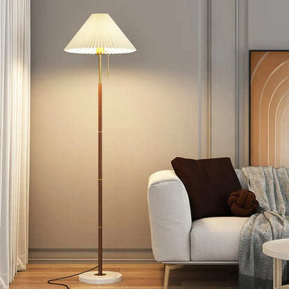 Vintage Pleated Fabric Marble Floor Lamp
