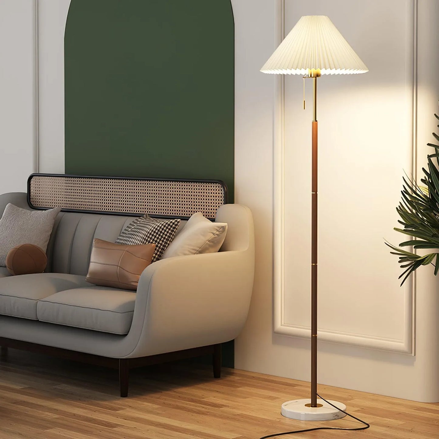 Vintage Pleated Fabric Marble Floor Lamp