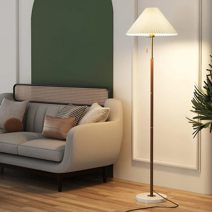 Vintage Pleated Fabric Marble Floor Lamp