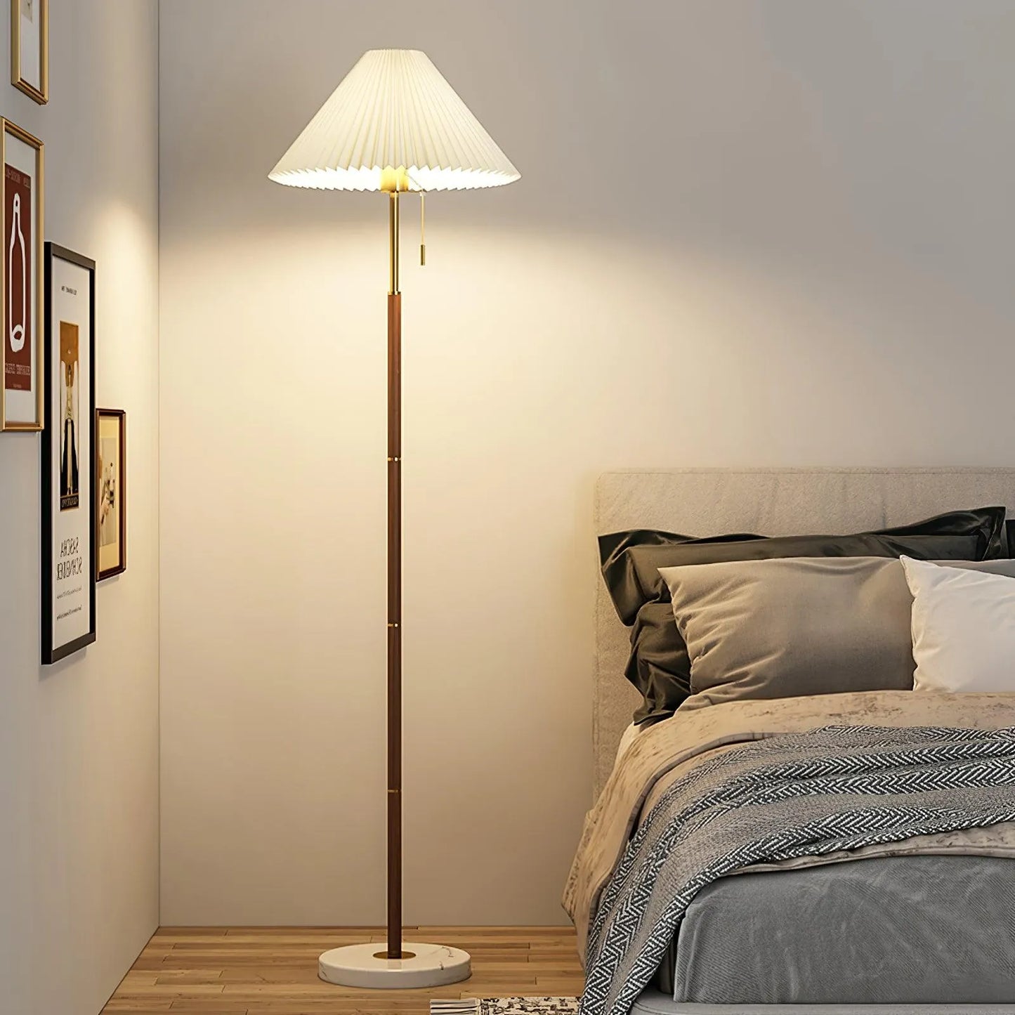 Vintage Pleated Fabric Marble Floor Lamp