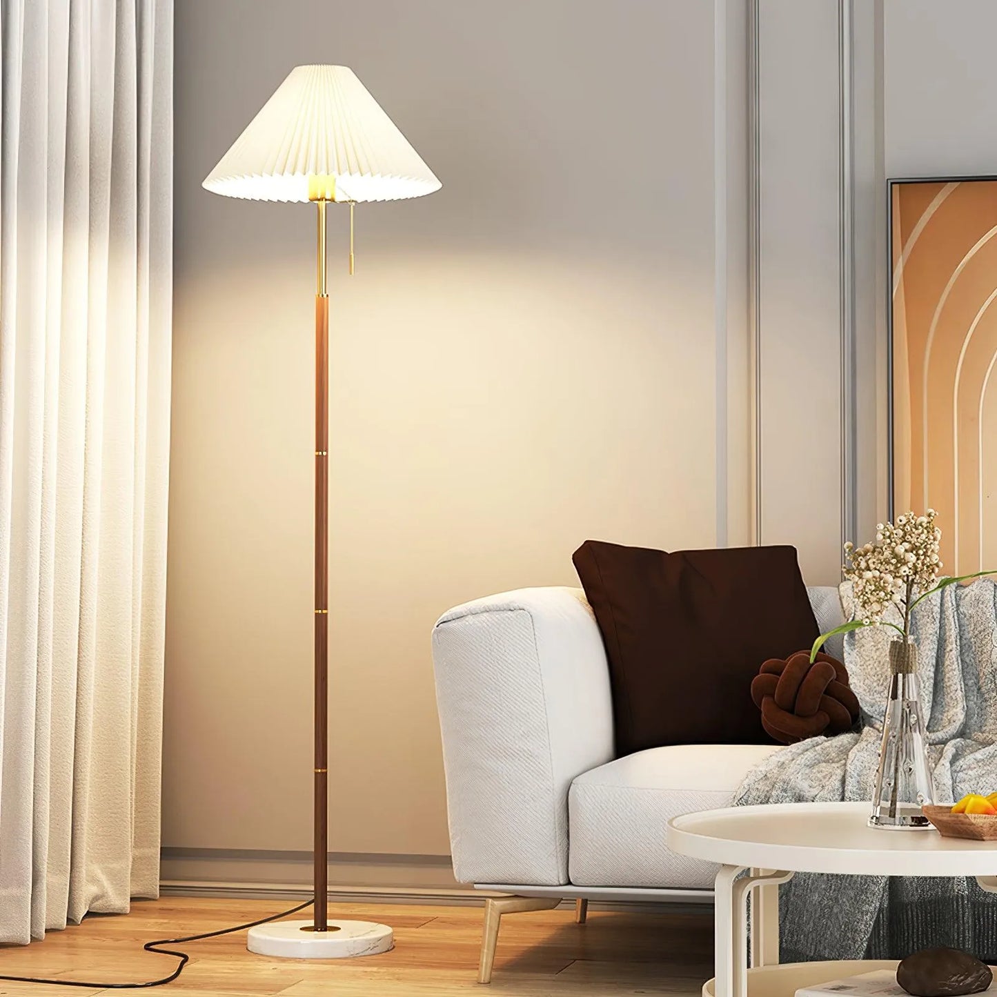Vintage Pleated Fabric Marble Floor Lamp