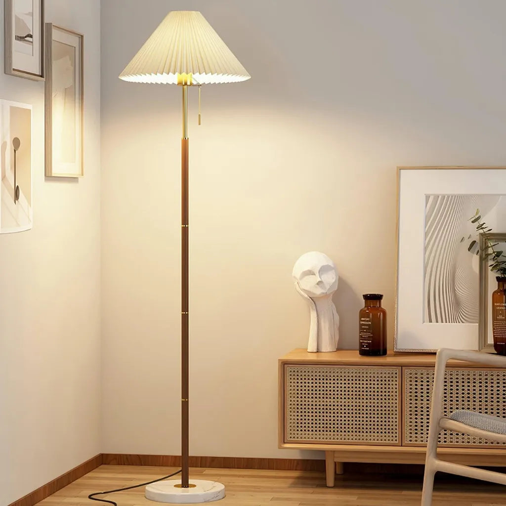 Vintage Pleated Fabric Marble Floor Lamp