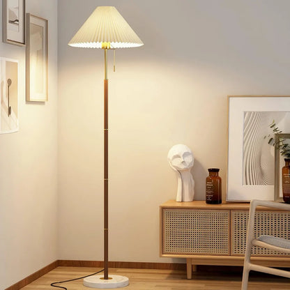 Vintage Pleated Fabric Marble Floor Lamp