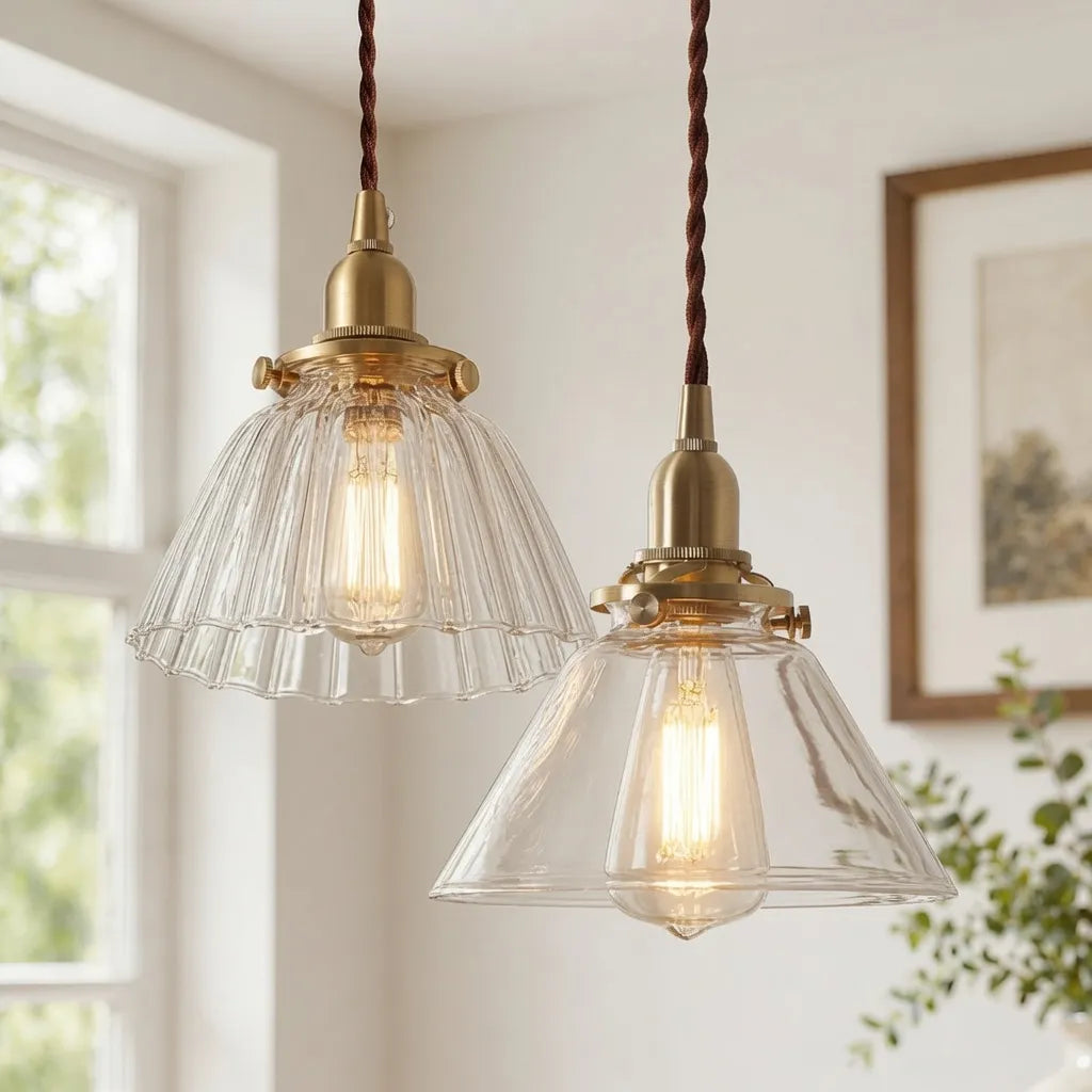 Vintage Pleated Glass Bell Pendant Light