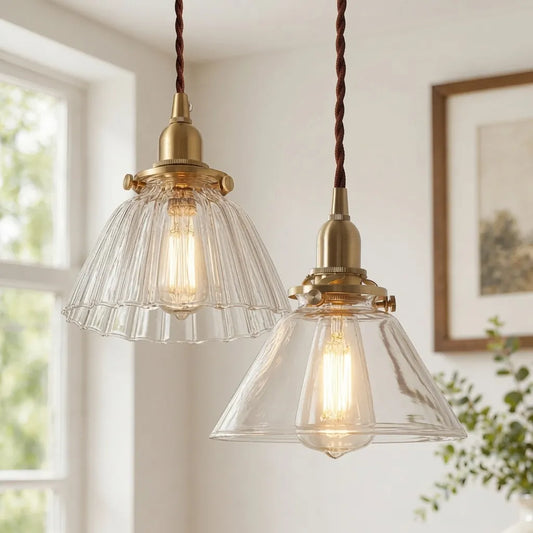 Vintage Pleated Glass Bell Pendant Light