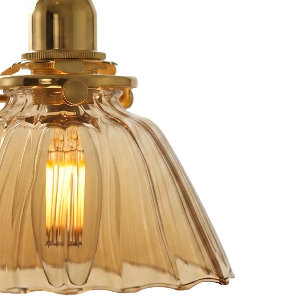 Vintage Pleated Glass Bell Pendant Light