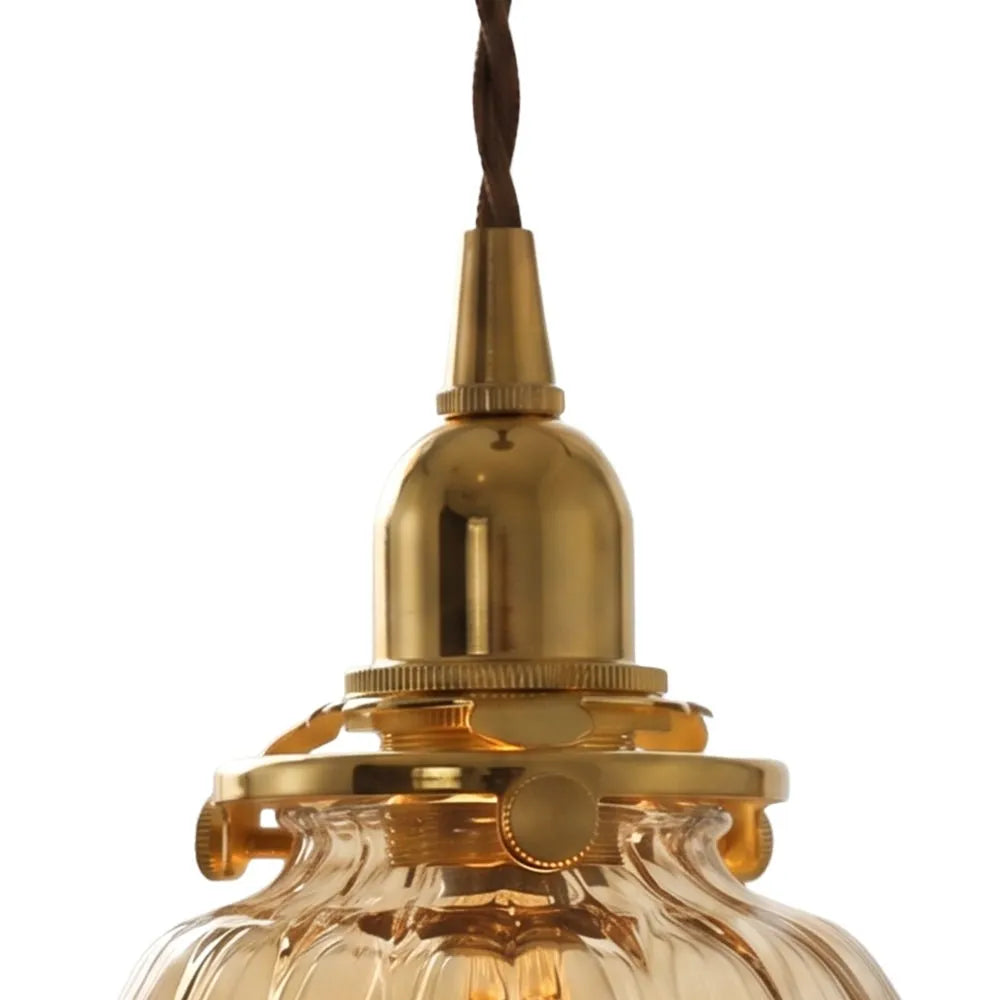 Vintage Pleated Glass Bell Pendant Light