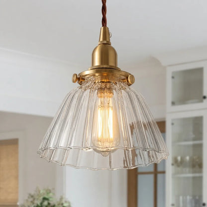 Vintage Pleated Glass Bell Pendant Light