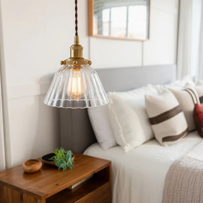 Vintage Pleated Glass Bell Pendant Light