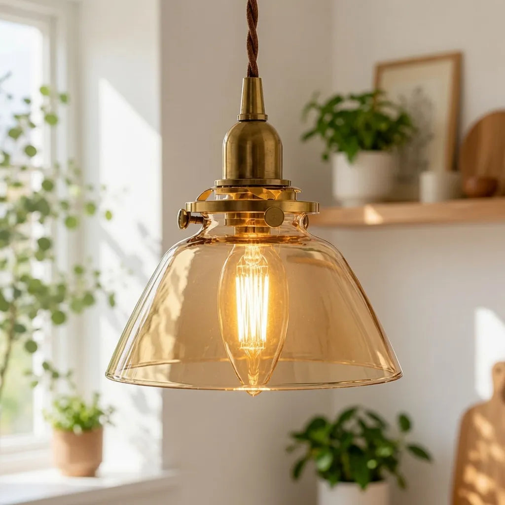 Vintage Pleated Glass Bell Pendant Light