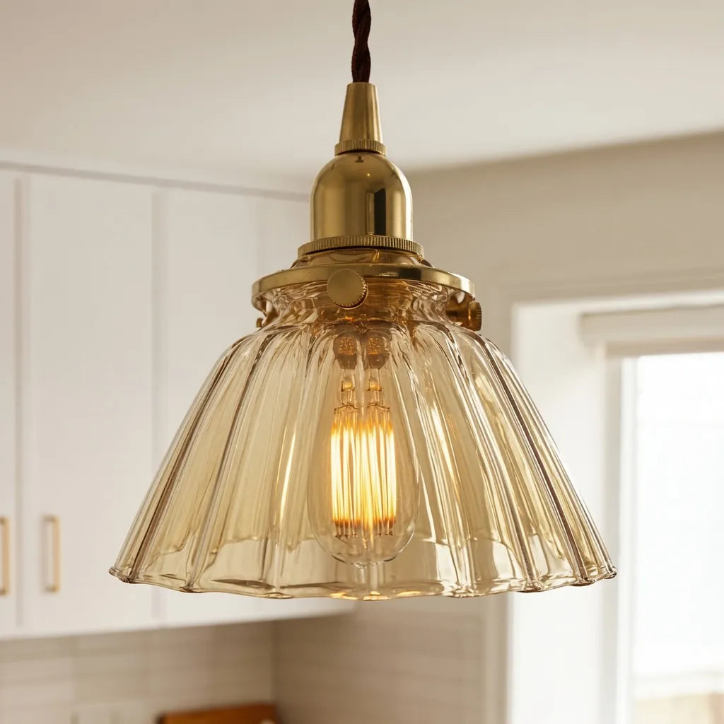 Vintage Pleated Glass Bell Pendant Light
