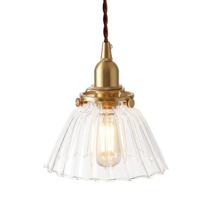 Vintage Pleated Glass Bell Pendant Light