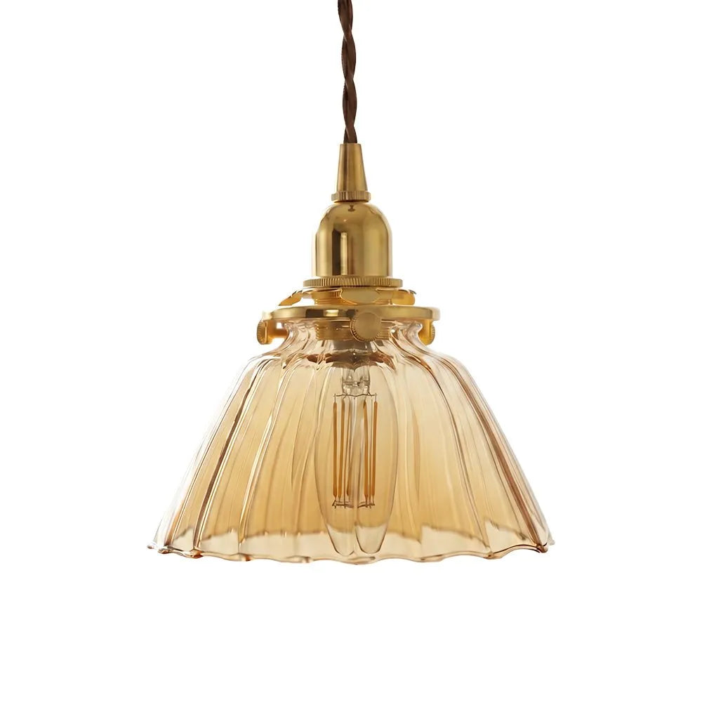 Vintage Pleated Glass Bell Pendant Light