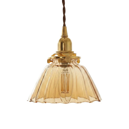 Vintage Pleated Glass Bell Pendant Light