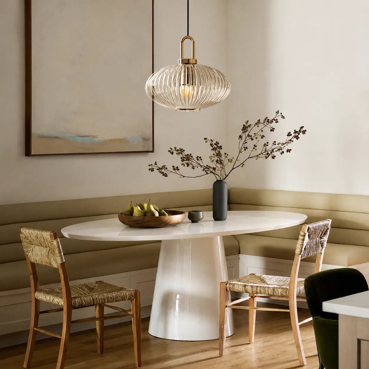 Vintage Ribbed Glass Lantern Pendant Light
