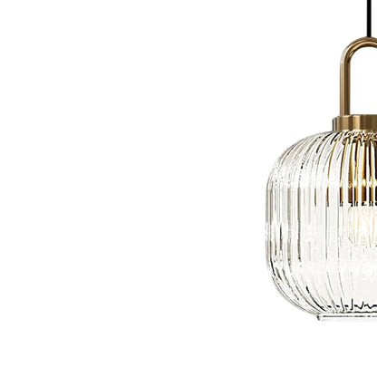 Vintage Ribbed Glass Lantern Pendant Light