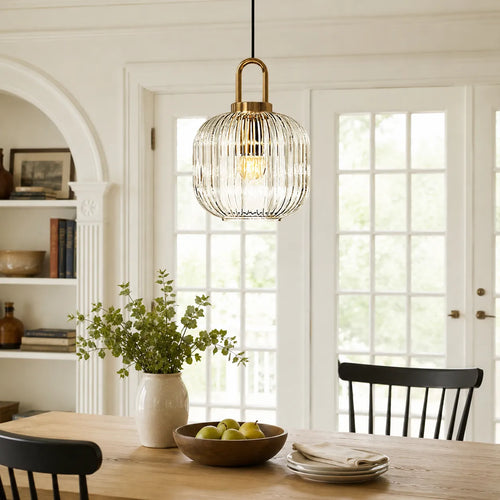 Vintage Ribbed Glass Lantern Pendant Light