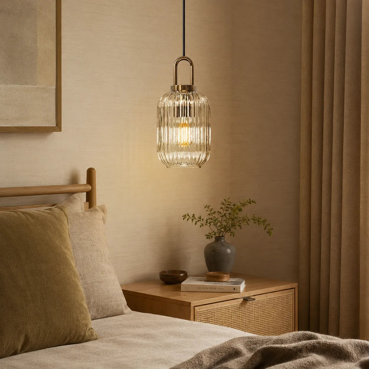 Vintage Ribbed Glass Lantern Pendant Light