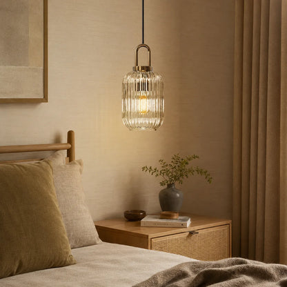 Vintage Ribbed Glass Lantern Pendant Light