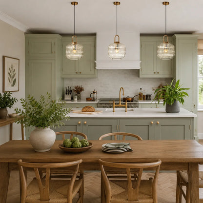 Vintage Ribbed Glass Lantern Pendant Light