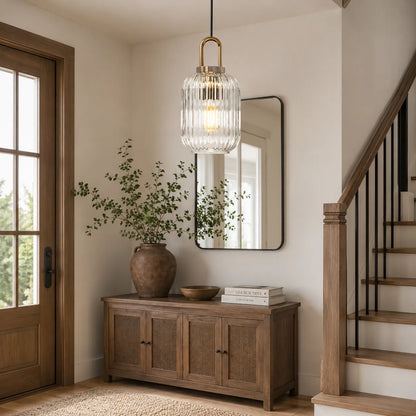 Vintage Ribbed Glass Lantern Pendant Light