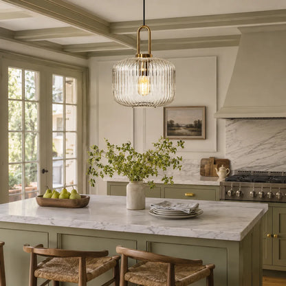 Vintage Ribbed Glass Lantern Pendant Light