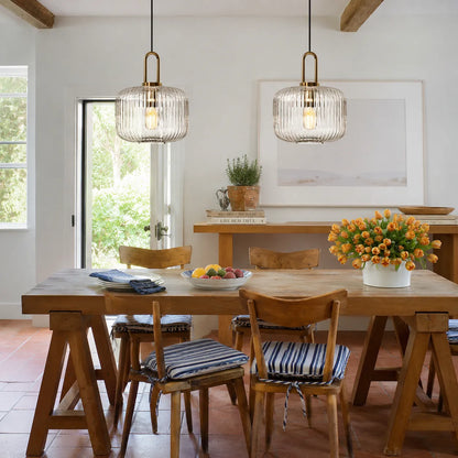 Vintage Ribbed Glass Lantern Pendant Light