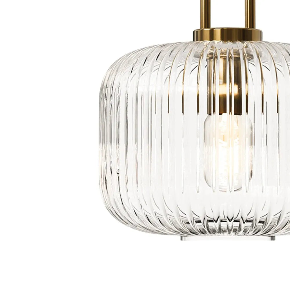 Vintage Ribbed Glass Lantern Pendant Light