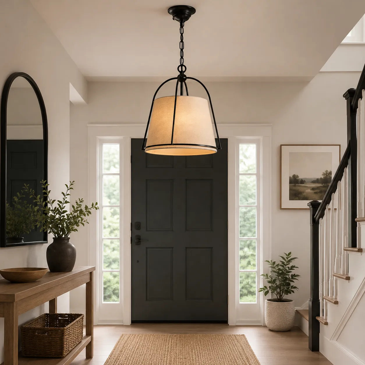 Vintage Tapered Linen Shade Conical Drum Pendant Light